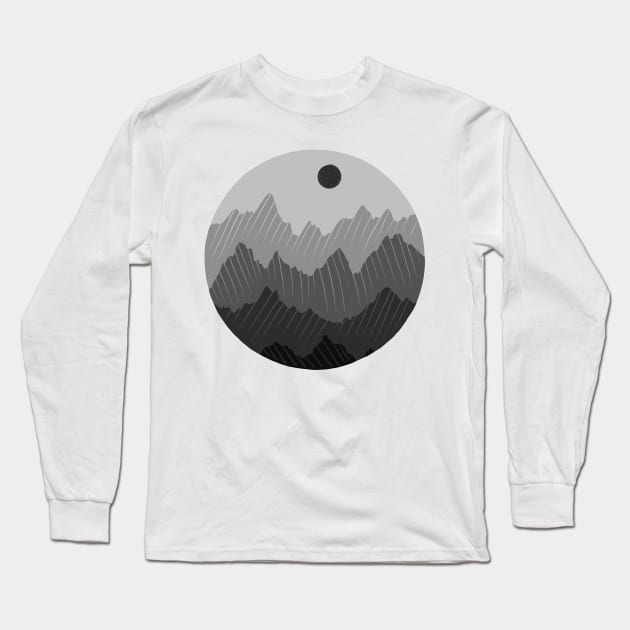 Monochromatic Grey Mountain Range in a Circle Long Sleeve T-Shirt by narwhalwall